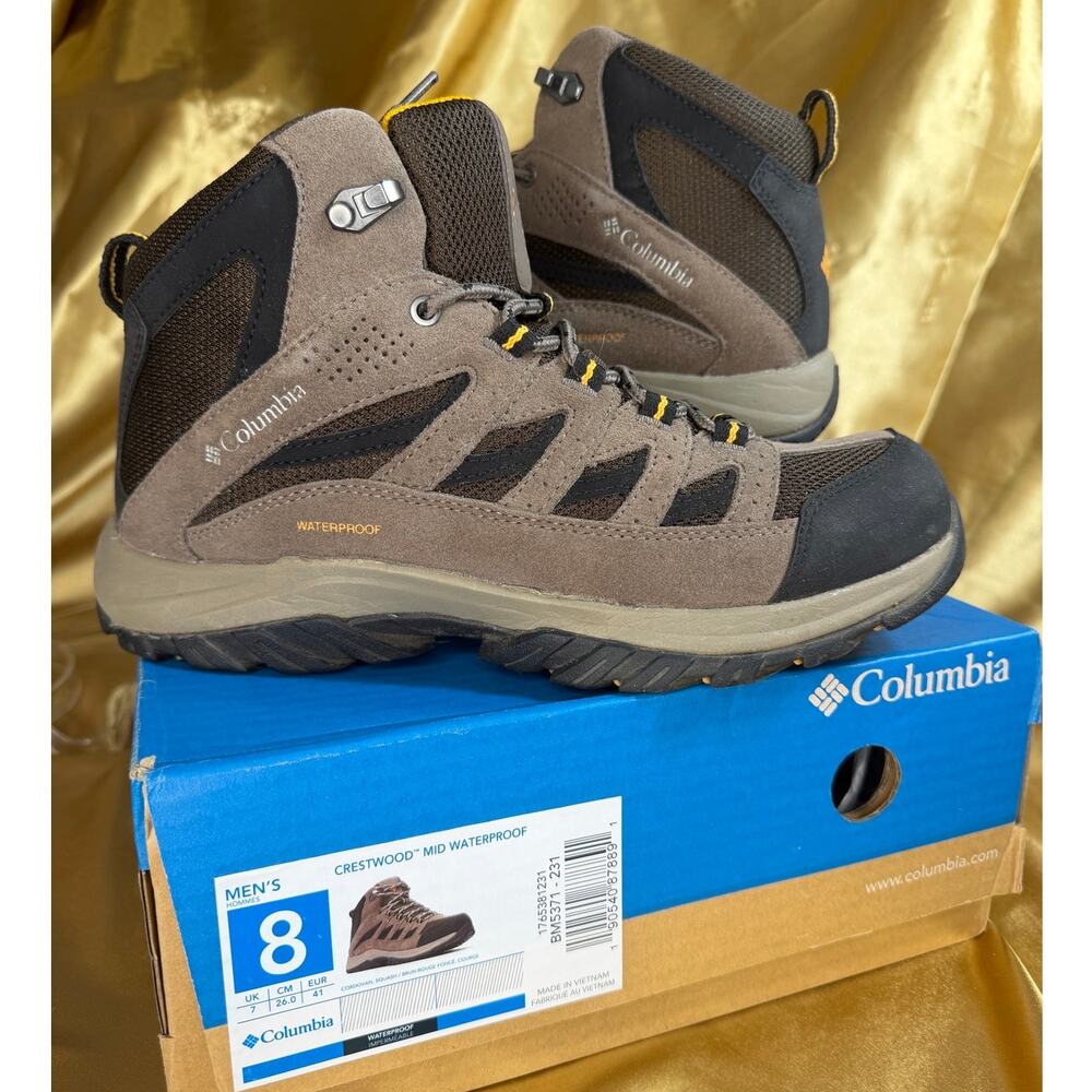 Columbia Crestwood Mid Waterproof Hiking Boots Mens 8 Cordovan Squash BM5371 NWT